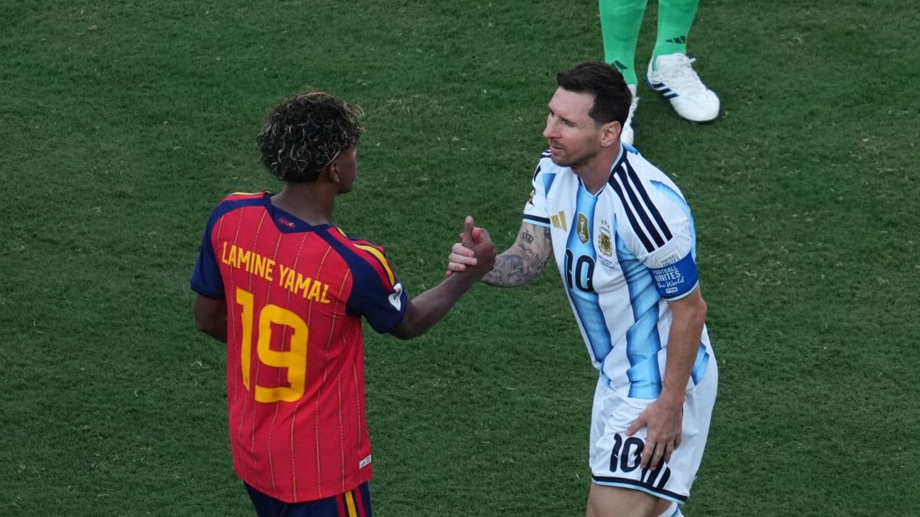Lamine Yamal and Lionel Messi embraced after the 2026 World Cup final.
