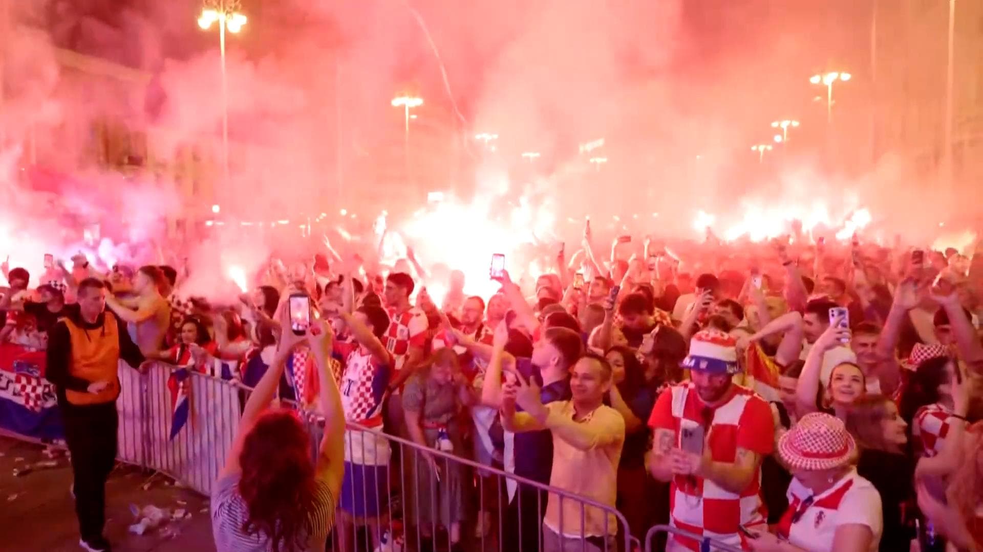 Croatia fans in Zagreb let off flares after equalizer vs. England