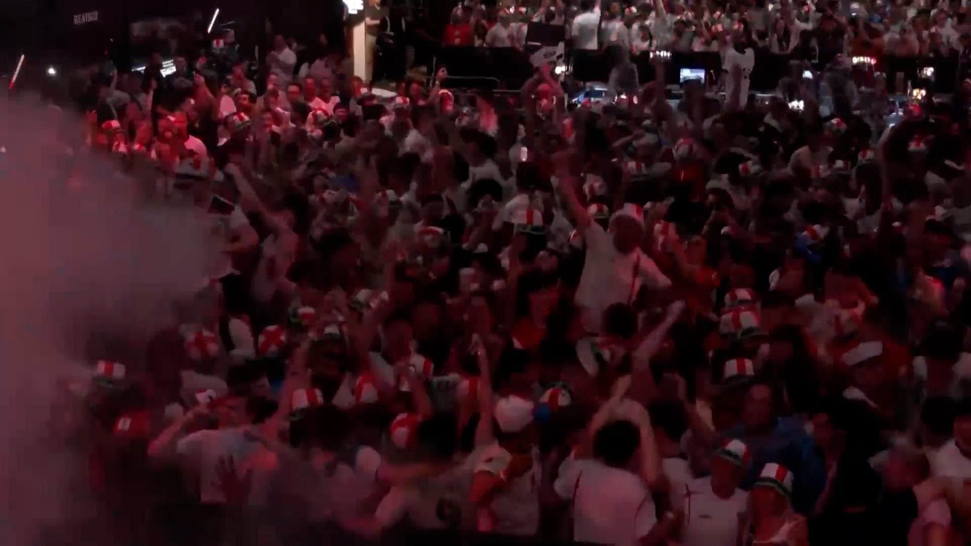 England fans in London celebrate Kane's penalty vs. Croatia