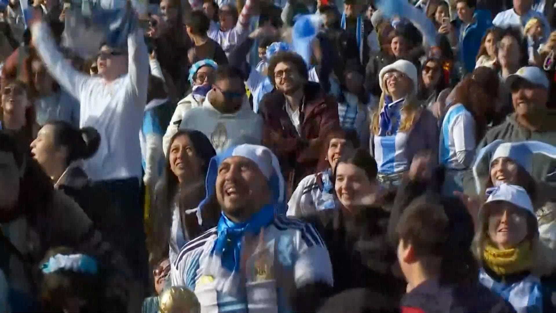 Fans in Buenos Aires celebrate as Messi breaks the men's all-time goalscorer record