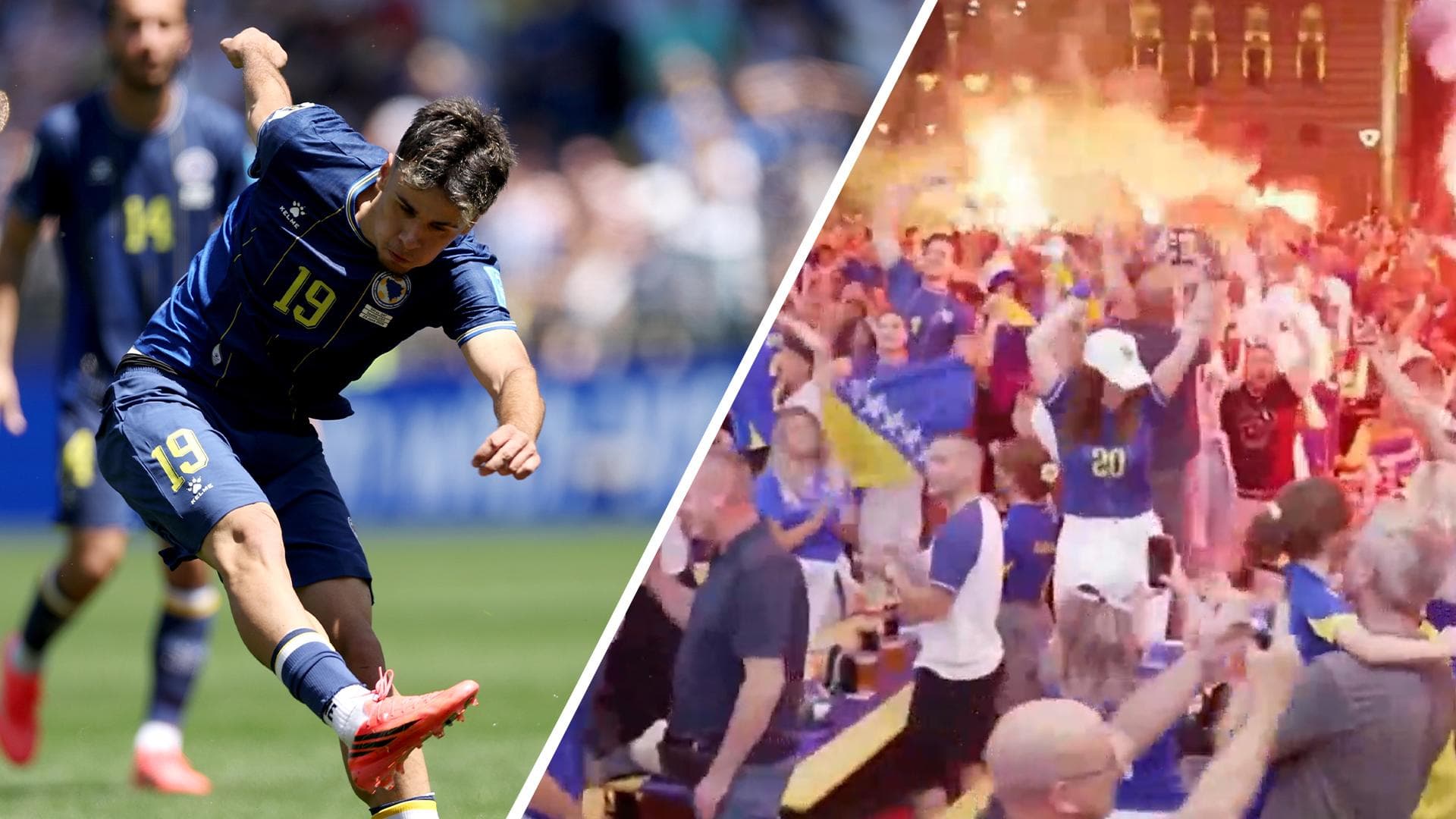 Bosnia fan zone set off flares as side score opening goal vs. Qatar