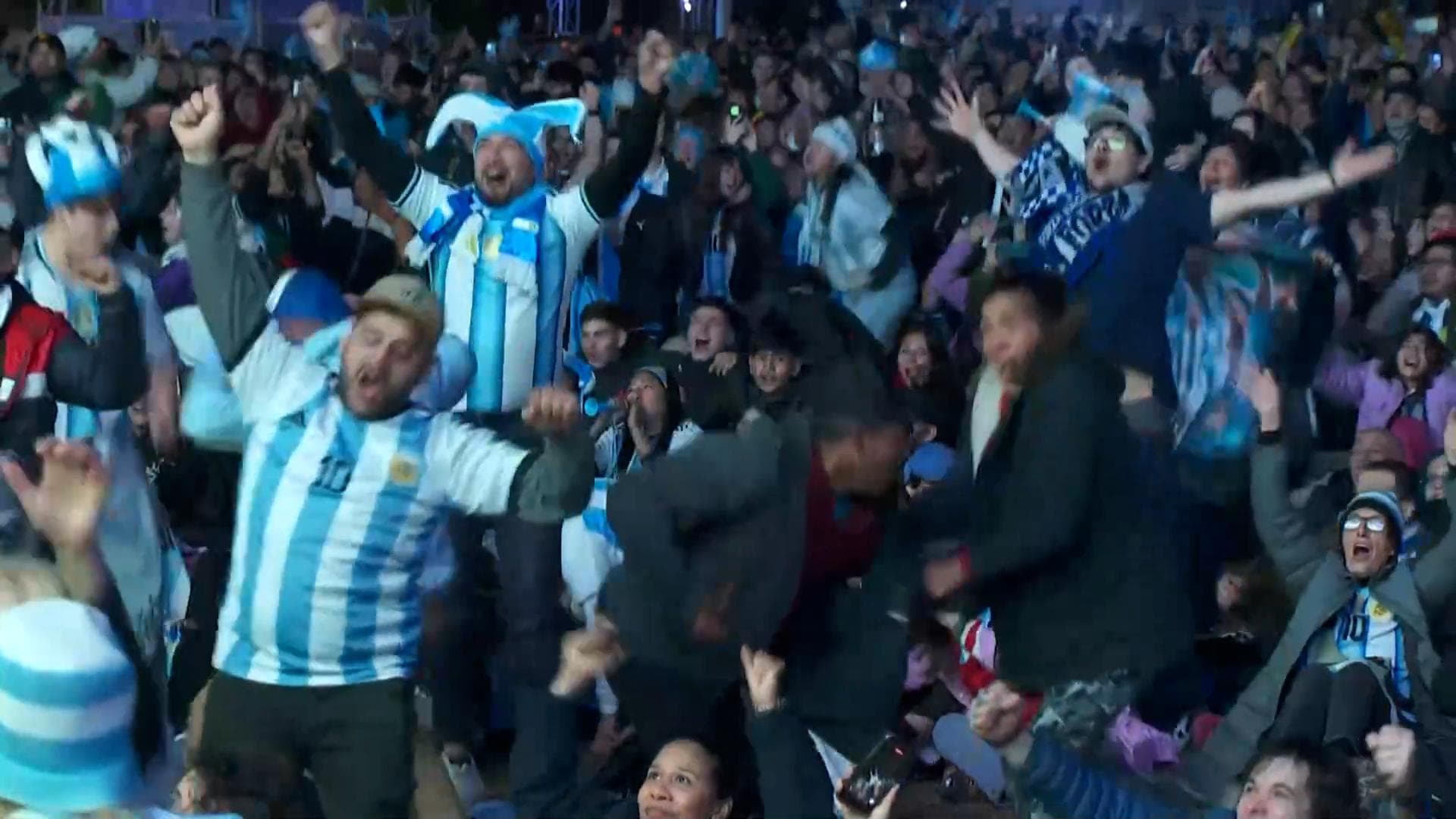 Fans in Buenos Aires erupt as Argentina scores vs. Jordan