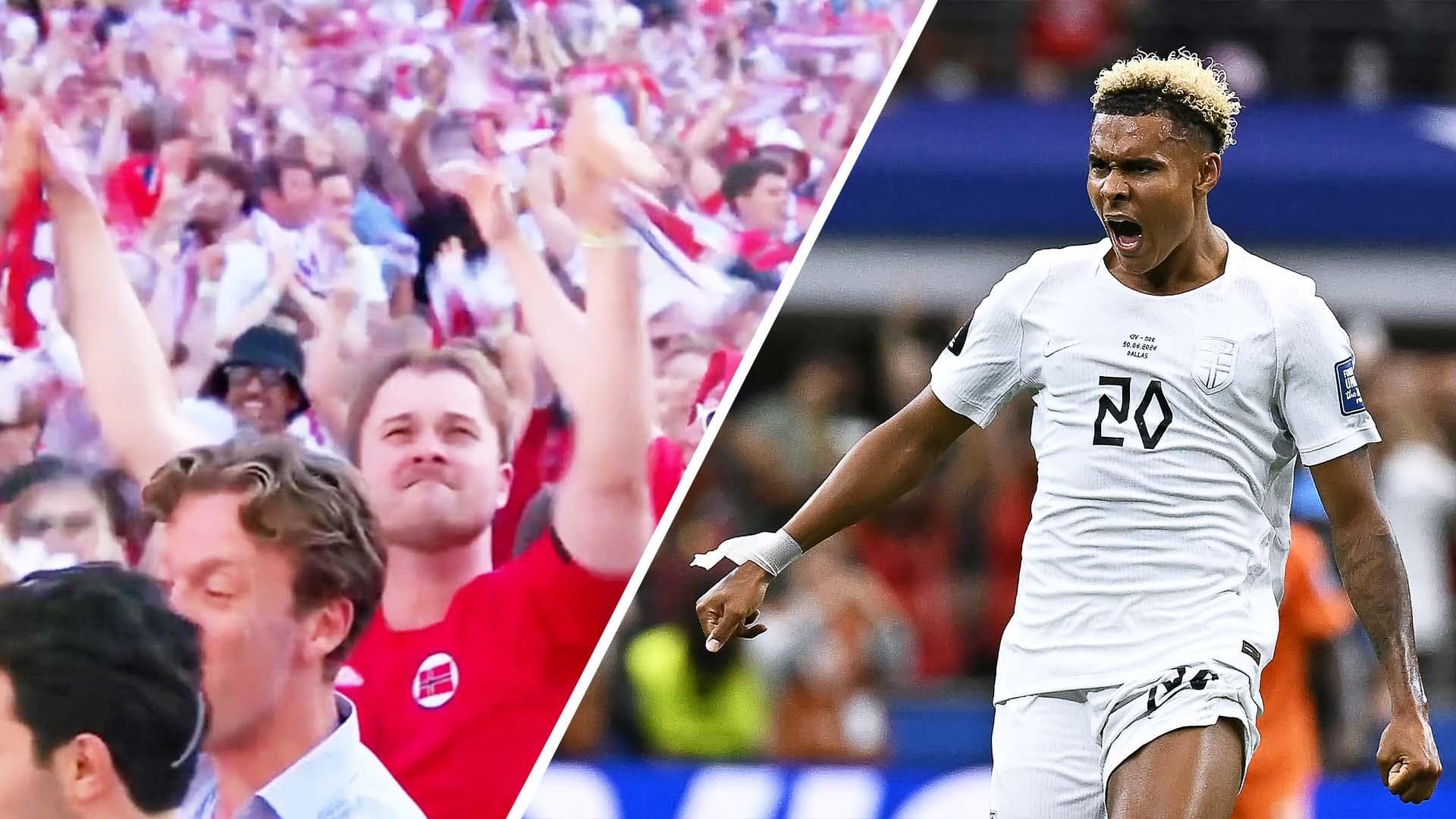 Norway fans celebrate Nusa's goal vs. Côte d'Ivoire