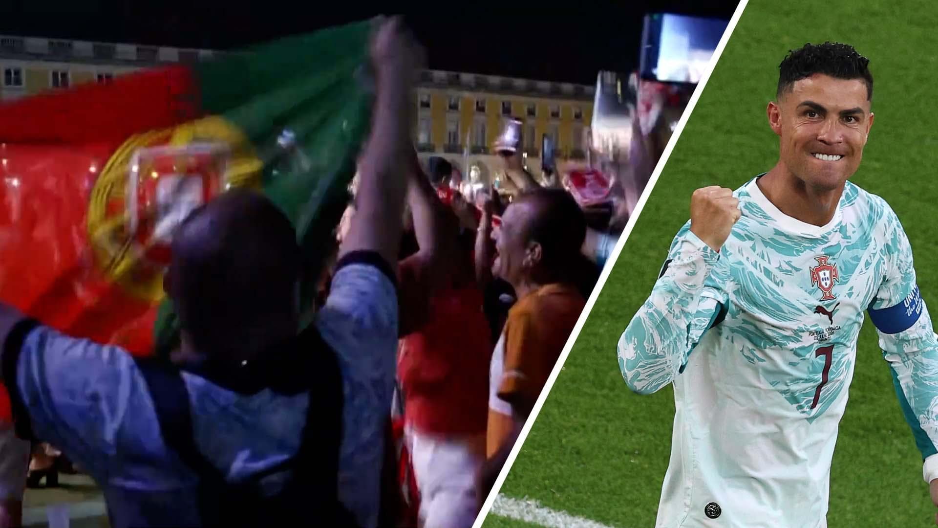 Portugal fans in Lisbon celebrate Ronaldo's penalty vs. Croatia