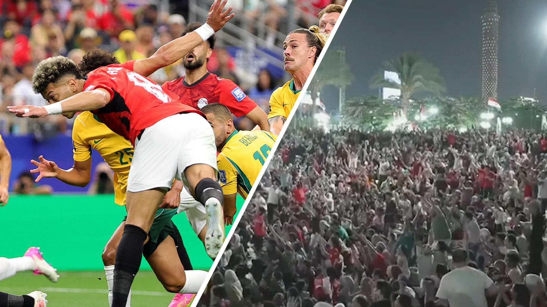 Egypt fans in Cairo celebrate opening goal vs. Australia
