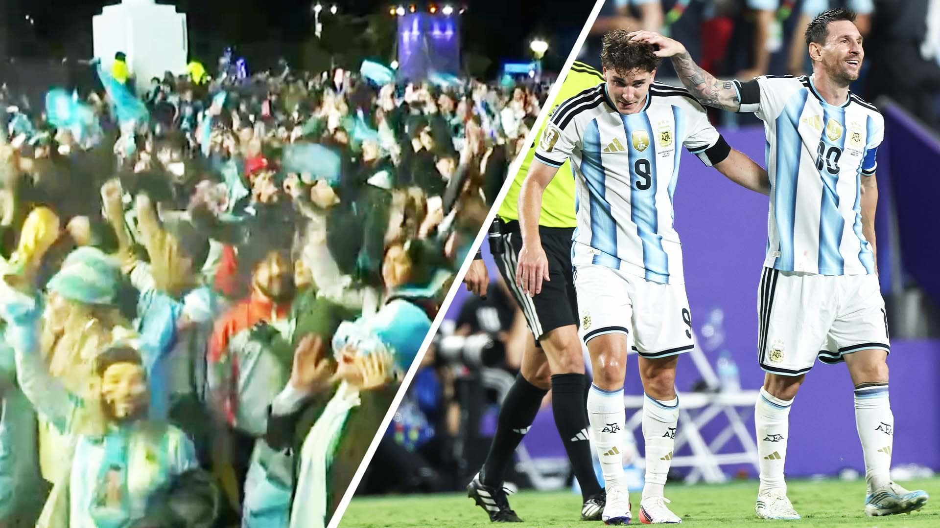 Argentina fans celebrate reaching the World Cup semifinals after beating Switzerland