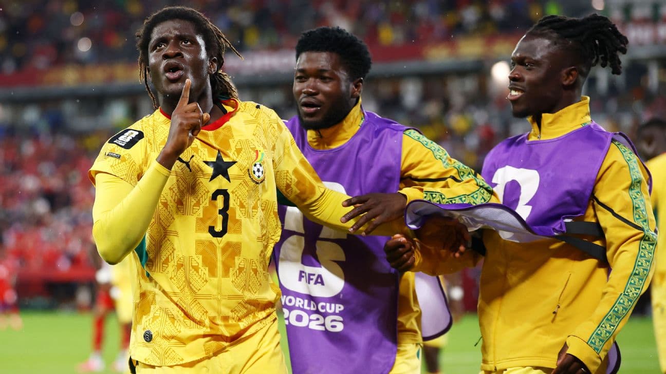 Caleb Yirenkyi celebrates after scoring Ghana's late winning goal against Panama.