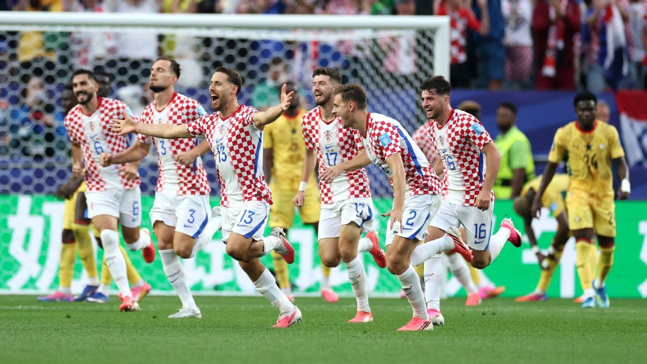 Nikola Vlasic celebrates scoring Croatia's winner against Ghana.